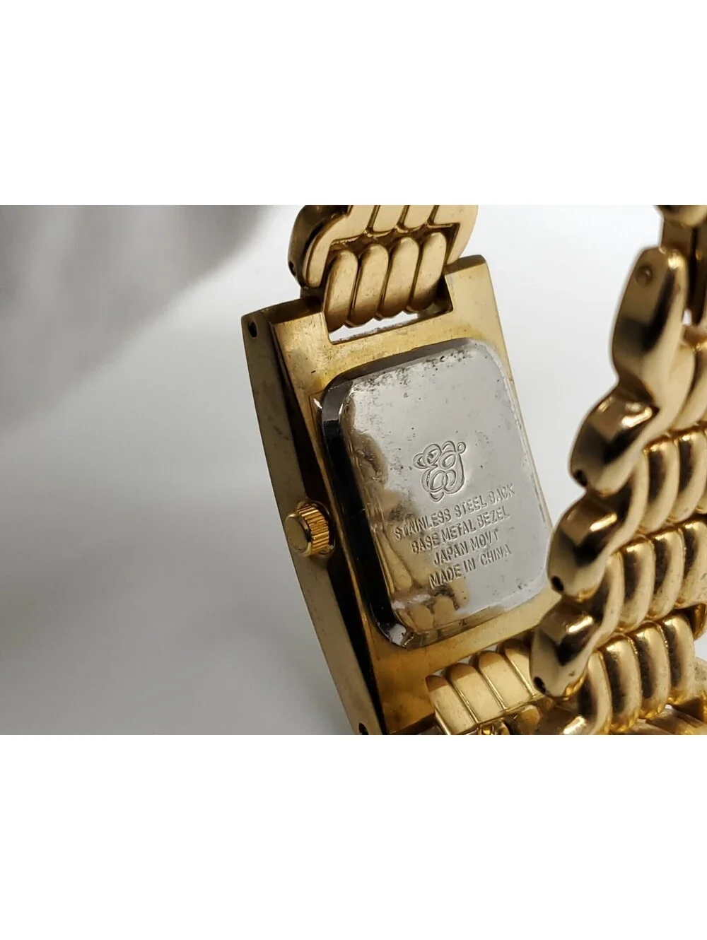 Elizabeth Taylor Womens Watch New Battery Gold Tone Silver Dial Rectangle 22mm